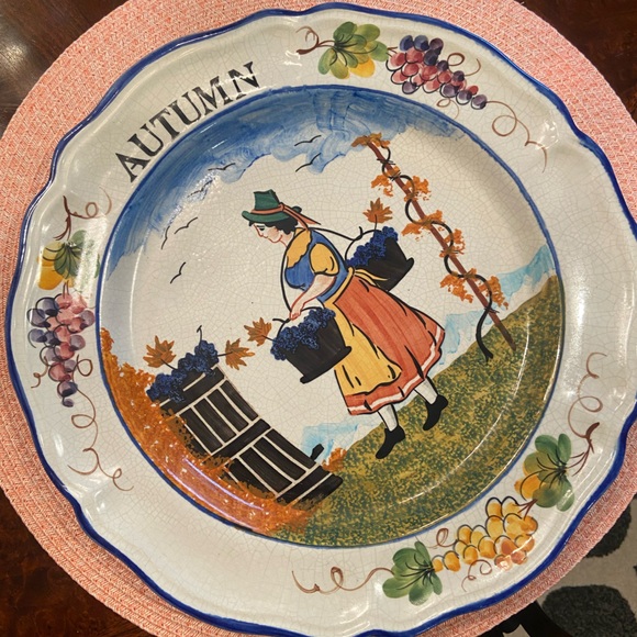 Four Vintage 12” Scalloped Plates Summer, Autumn, Winter, Spring Beautiful deets - Picture 10 of 16